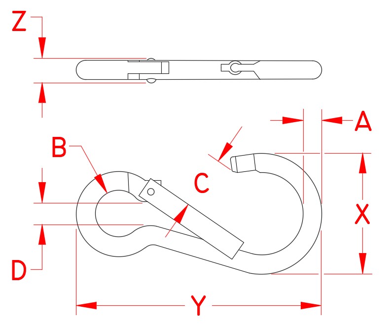Stainless Steel Spring Clip with Special Gate, S0142-0080, S0142-0100, S0142-0120, S0143-0080, S0143-0100, S0143-0120, Line Drawing